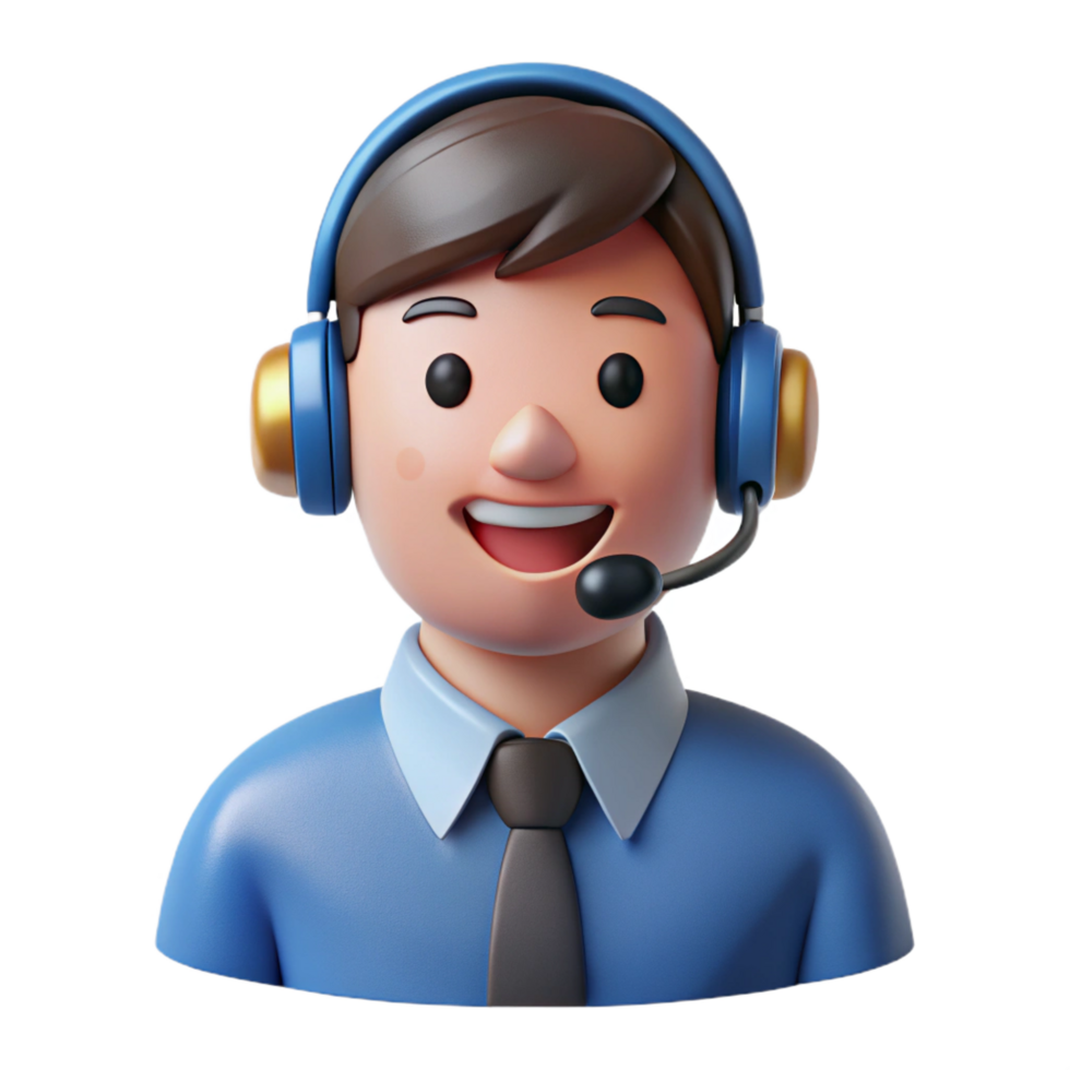 serene rustic Smiling customer service representative, headset on, high quality png