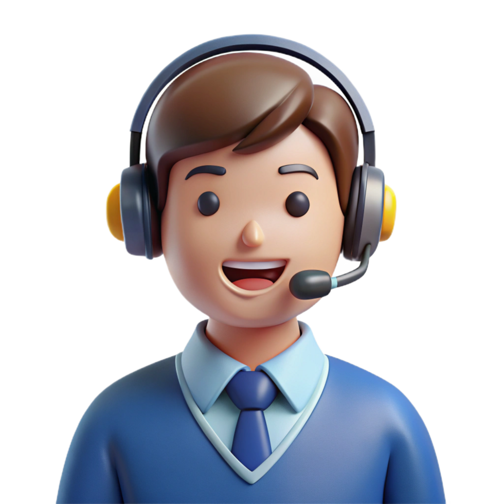 elegant classic Smiling customer service representative, headset on, premium png