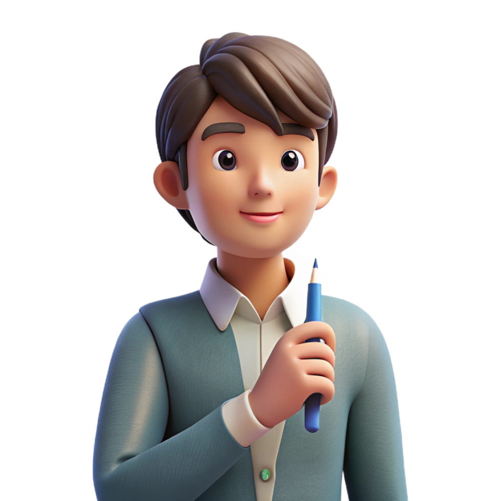 dramatic creative Thoughtful student, holding a pen, premium png