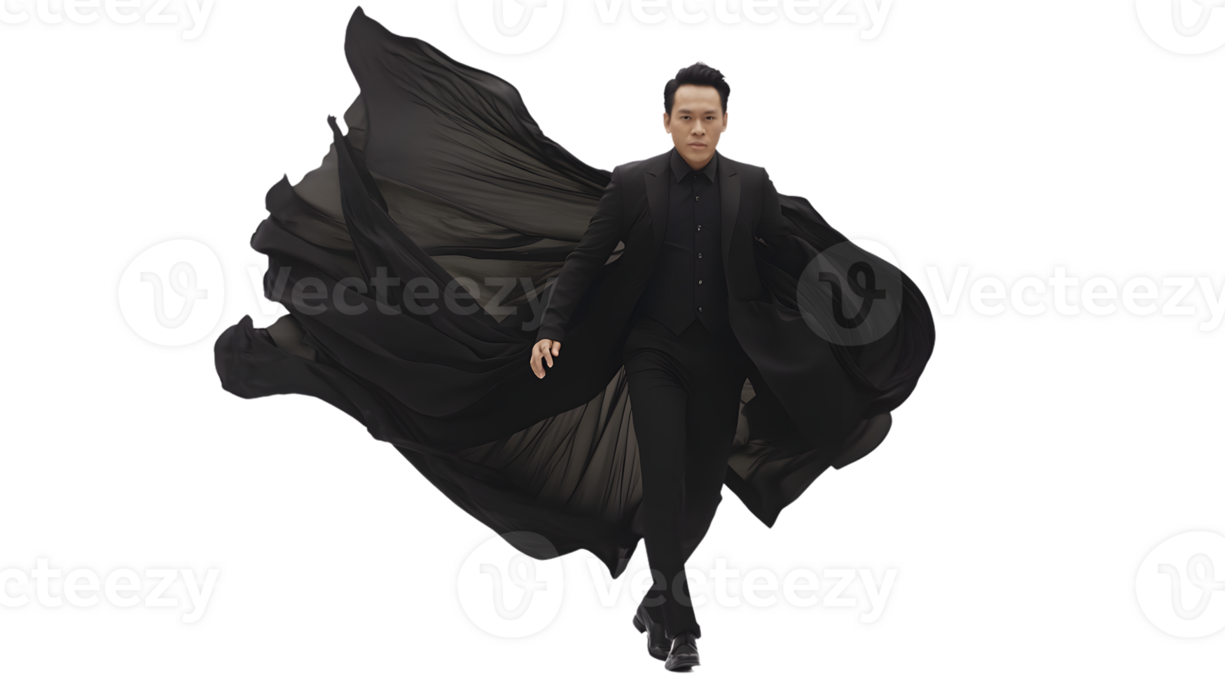 Dynamic Figure in Motion with Flowing Cape and Formal Attire png