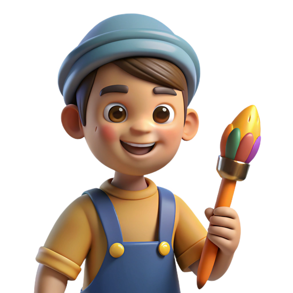 wonderful classic Focused artist, holding a paintbrush, 4K png