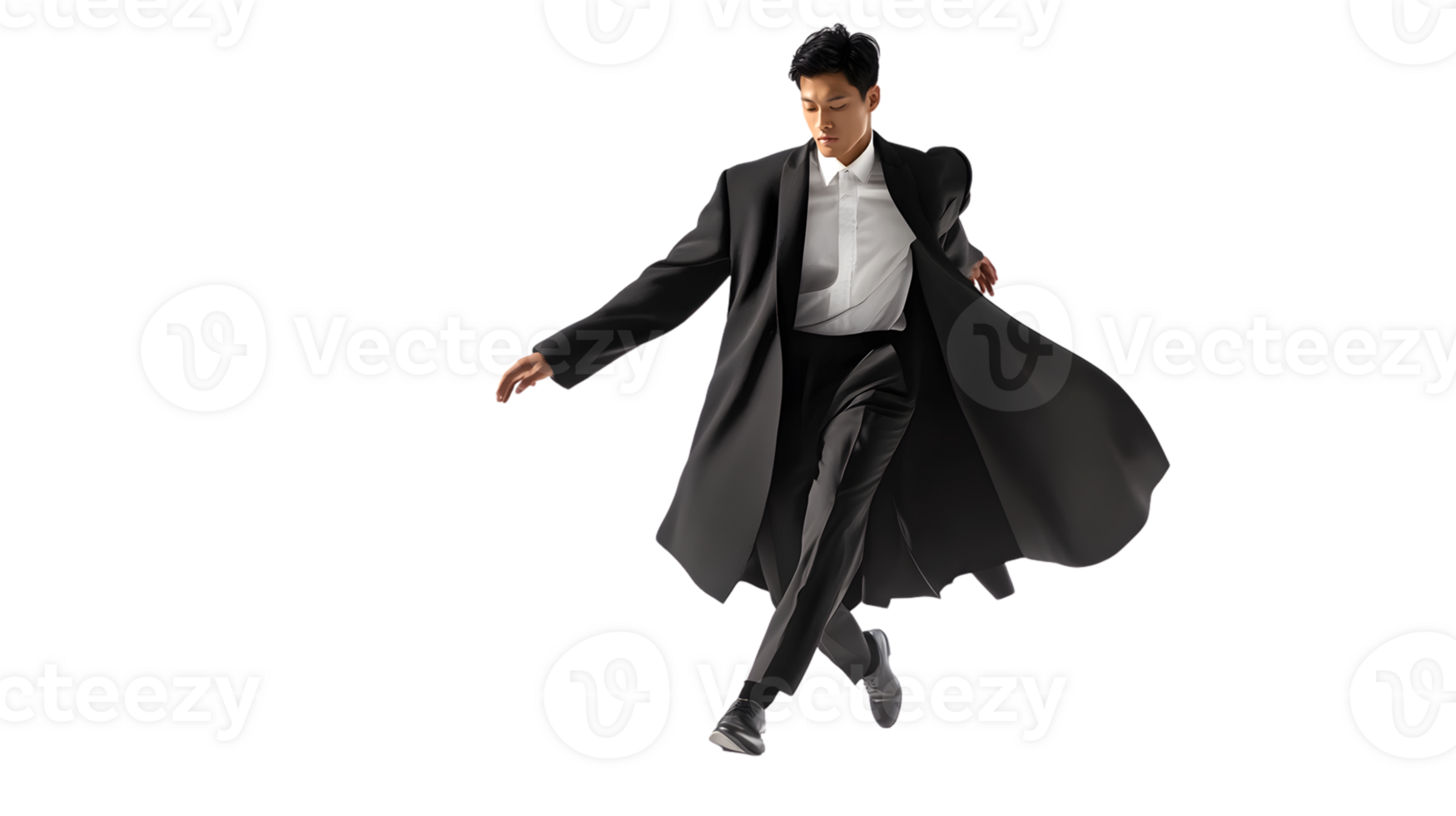 Dynamic Pose of a Man in Formal Attire Capturing Movement and Style for Fashion Advertising png