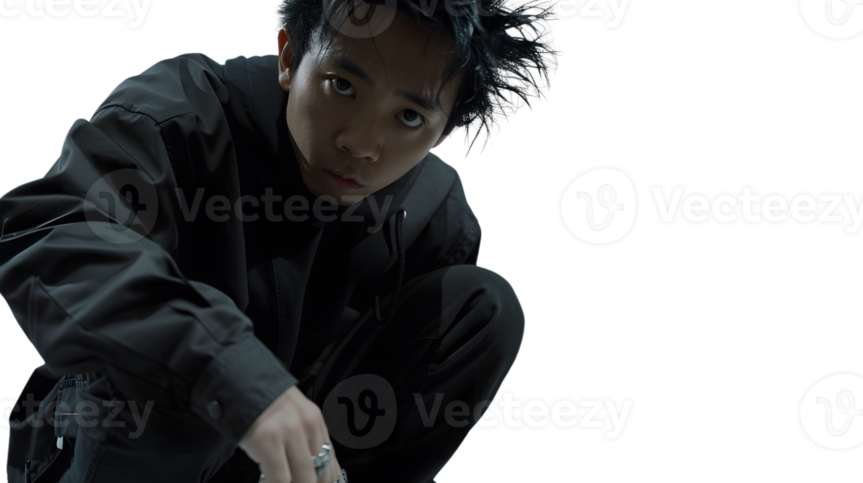 Dynamic Pose of a Person in a Stylish Black Jacket Capturing Urban Fashion and Attitude for Cr png