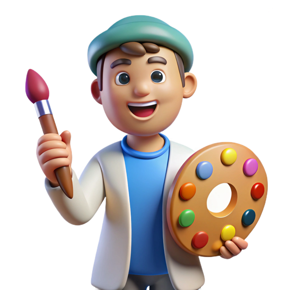 wonderful rustic Artist, holding a palette and brush, professional png
