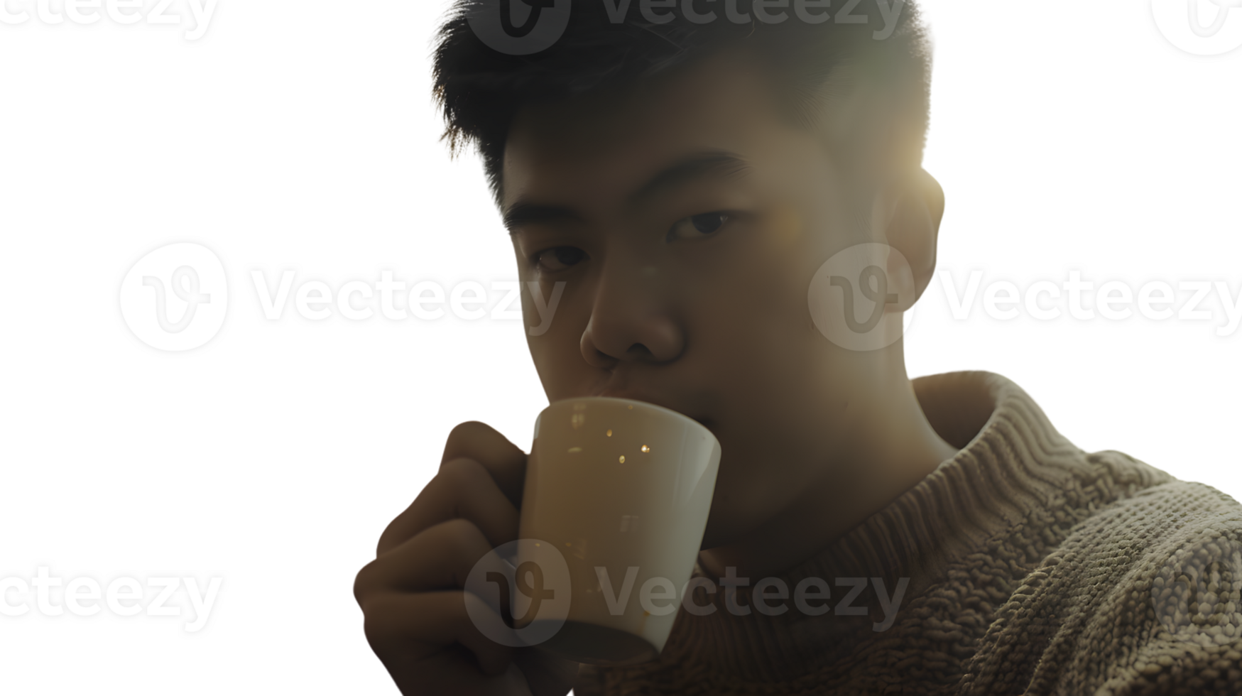 Enjoying a Warm Beverage A Person Sipping from a Mug in a Cozy Setting png