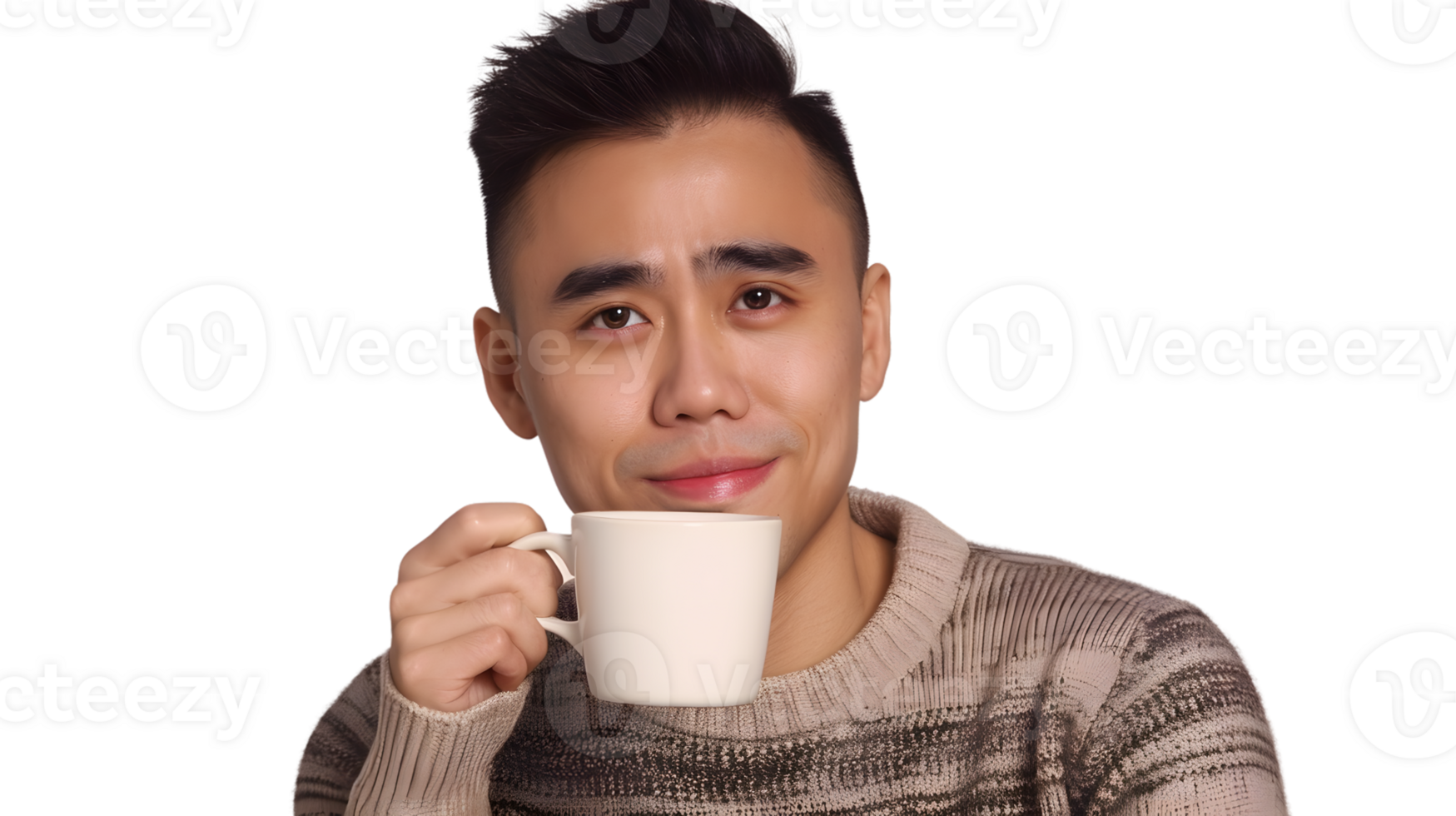 Enjoying a Warm Beverage A Man Holding a Coffee Cup with a Satisfied Expression png