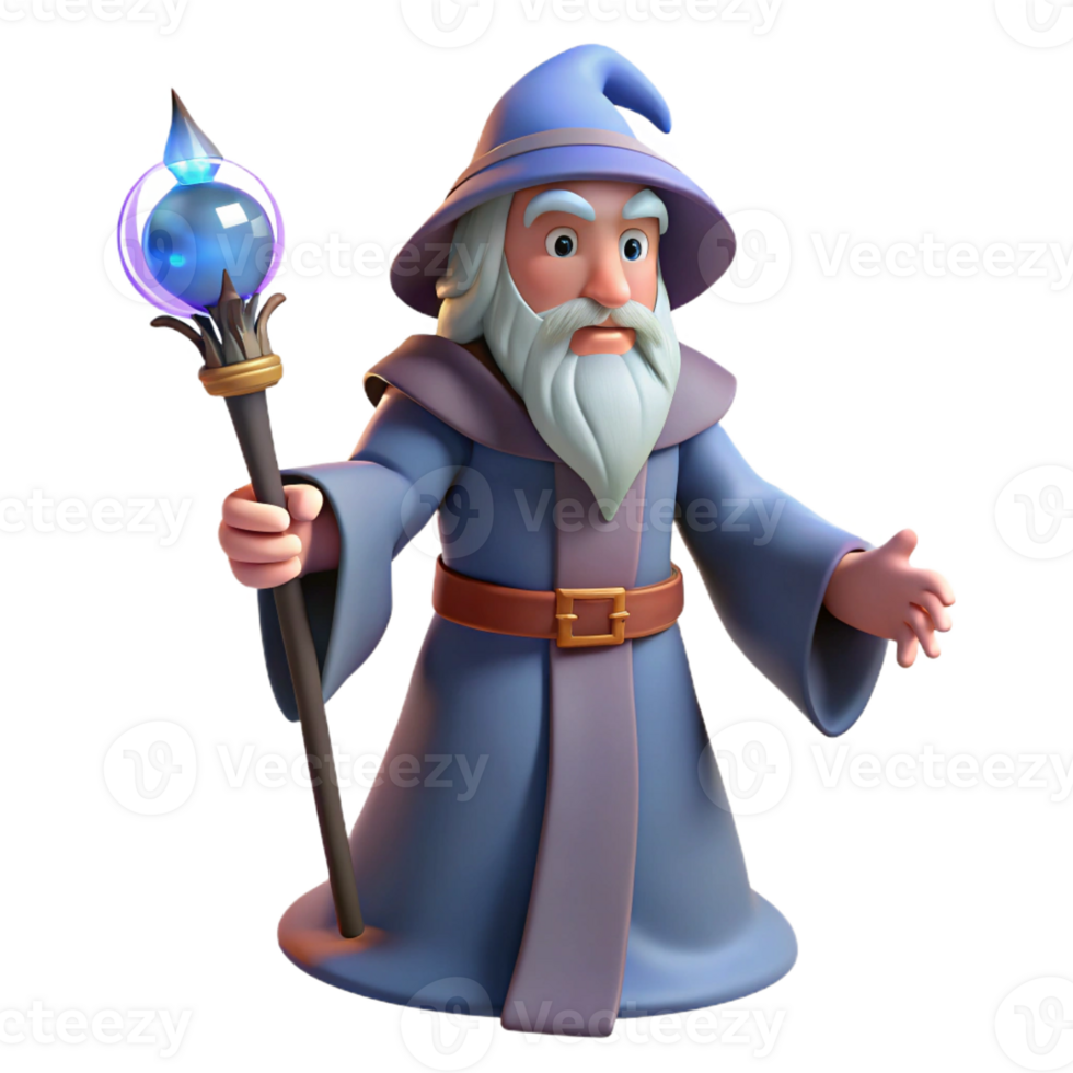 elegant abstract Wizard, long beard, magic wand, genuine png