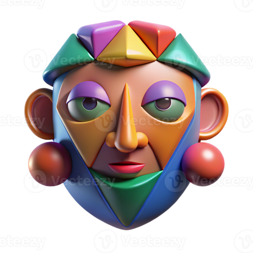 elegant traditional Abstract face, geometric shapes, vibrant colors, high resolution png