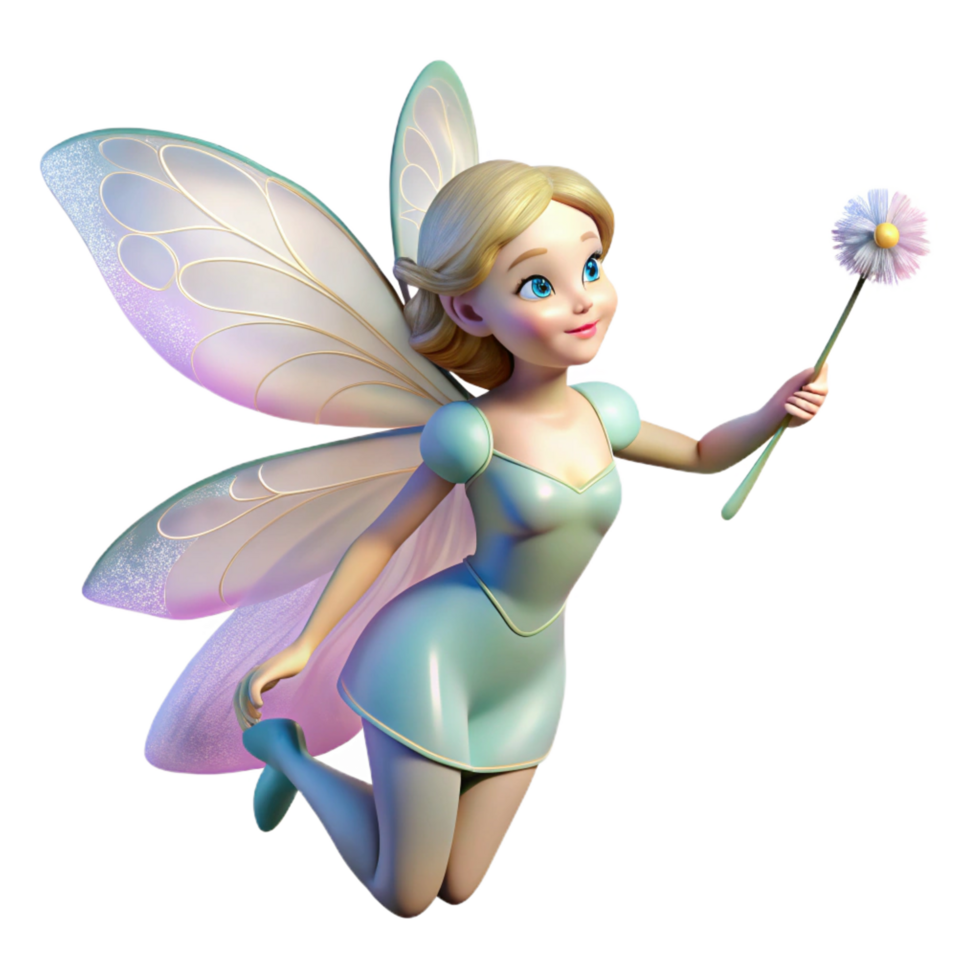 extraordinary creative A delicate fairy, iridescent wings shimmering, holding a dandelion seed high resolution png