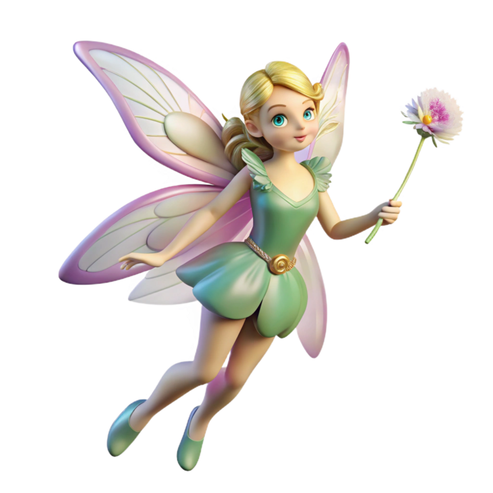 stunning traditional A delicate fairy, iridescent wings shimmering, holding a dandelion seed high quality png