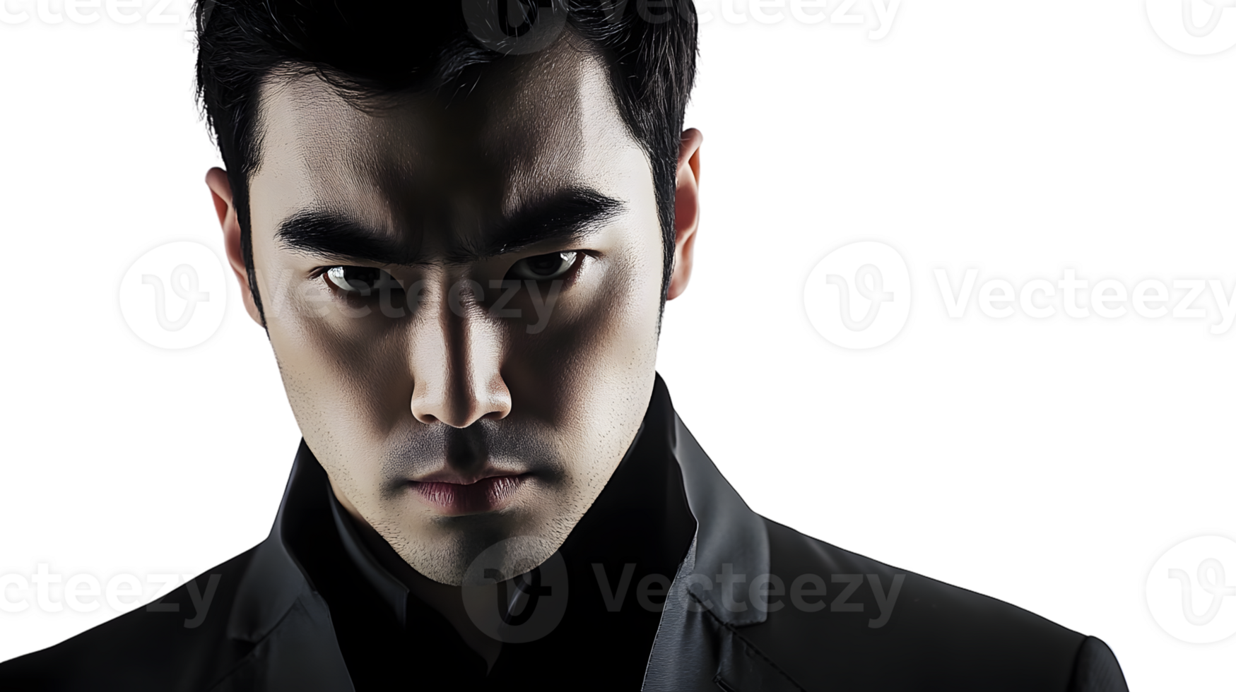 Intense Man Portrait Serious Facial Expression Dramatic Lighting Dark Background png