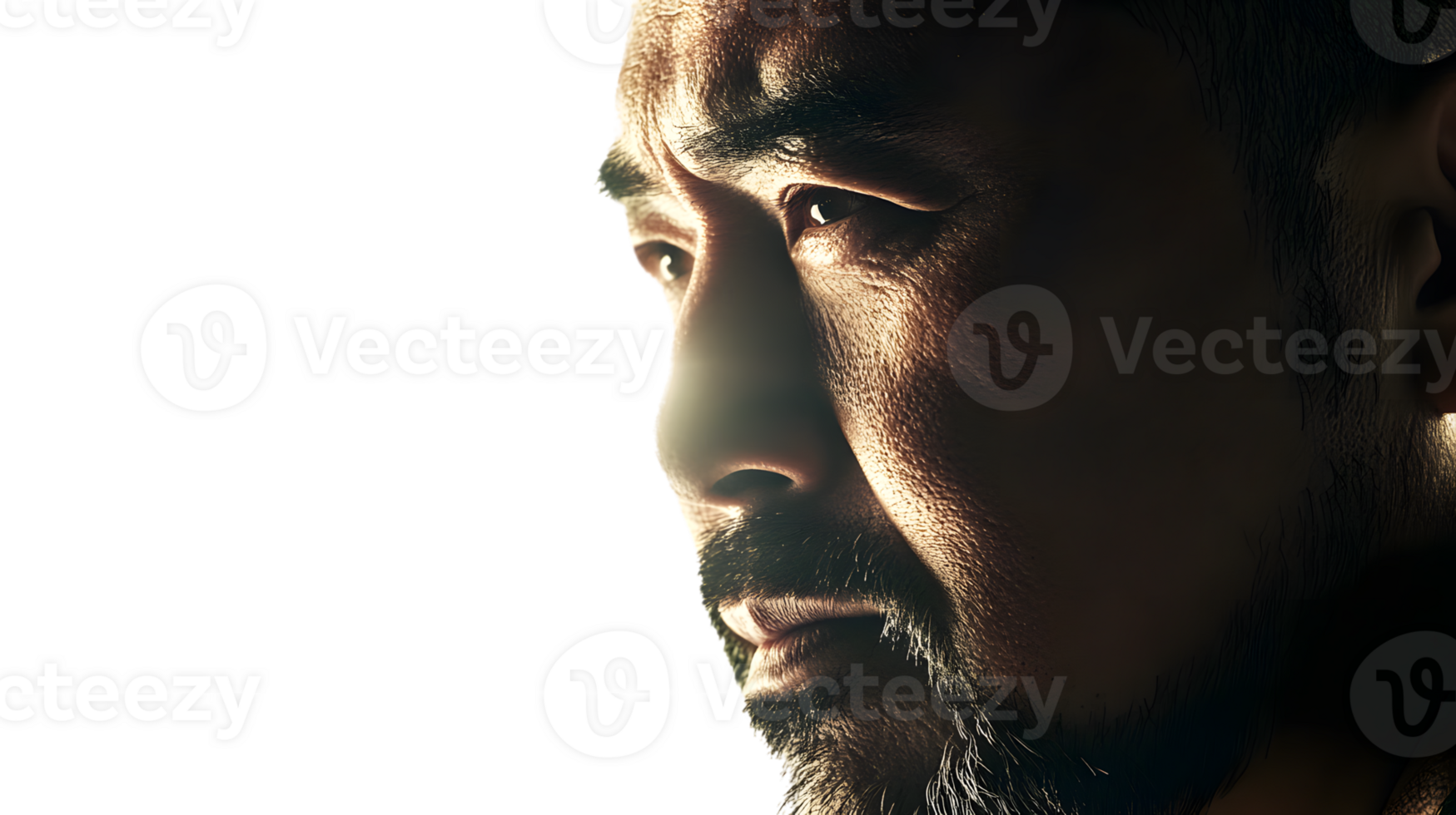 Intense Side Profile Portrait with Dramatic Lighting and Shadows png