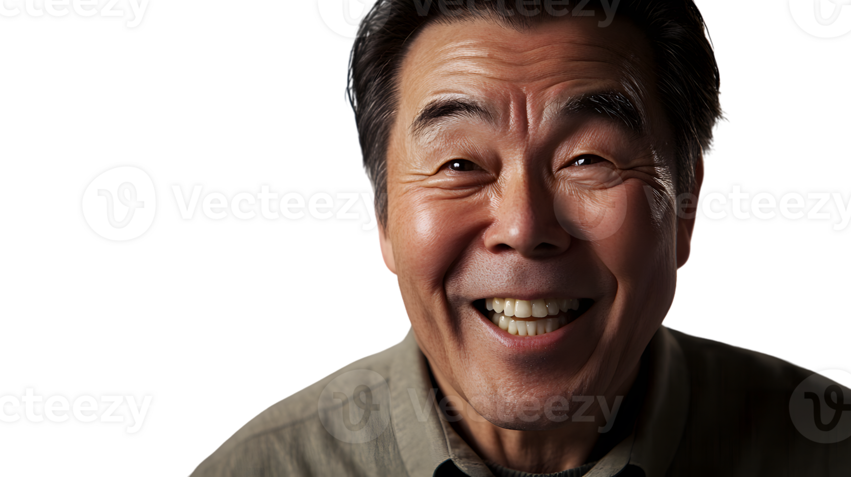 Joyful Expression A CloseUp Portrait of a Smiling Individual with Warm Lighting and Neutral B png