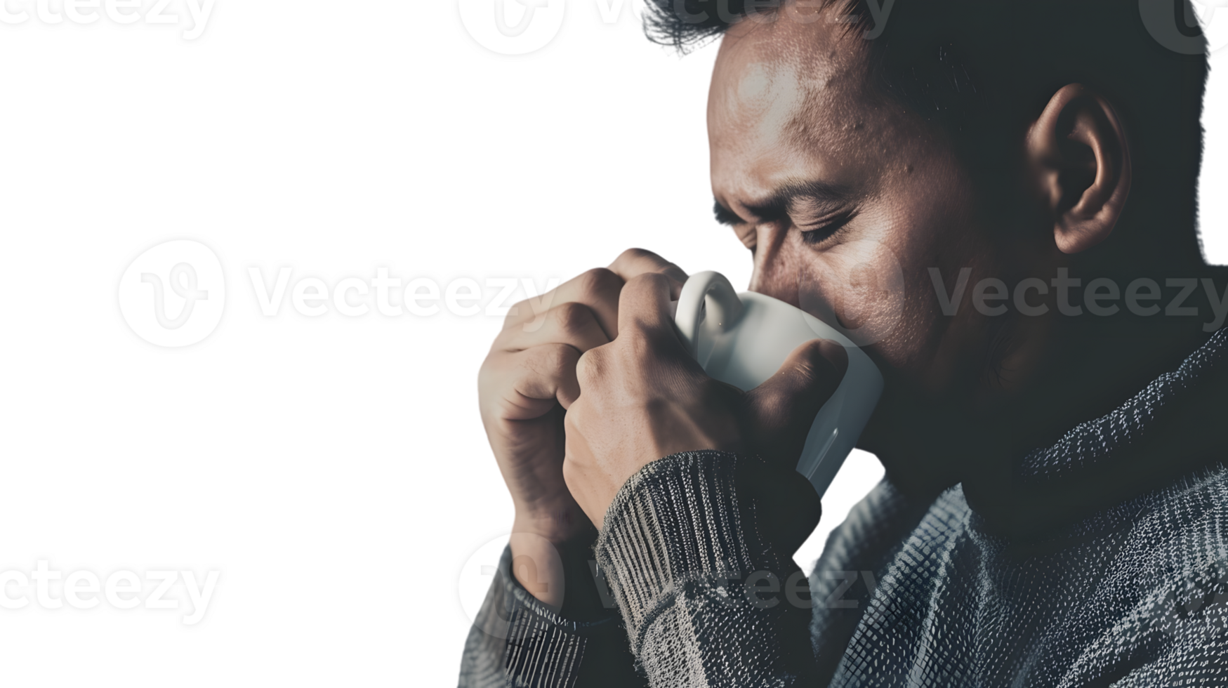 Person Sipping Warm Beverage from a Mug Cozy and Relaxing Moment Comfortable Winter Scene En png