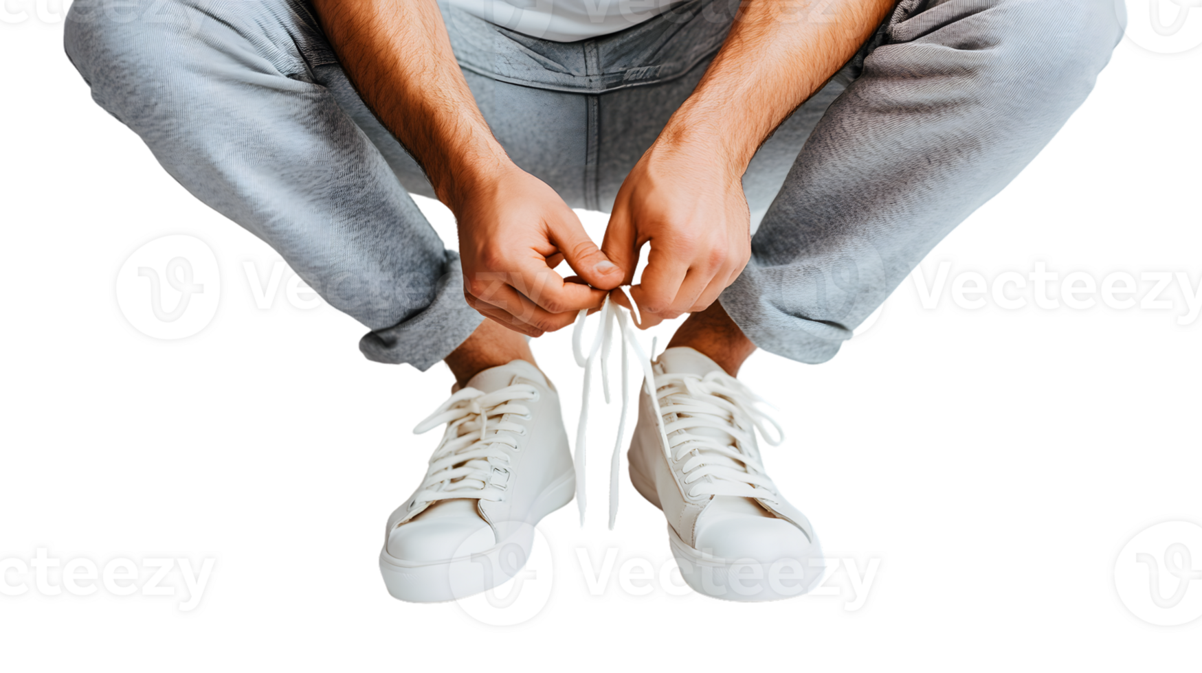 Person tying shoelaces closeup view of hands and feet png
