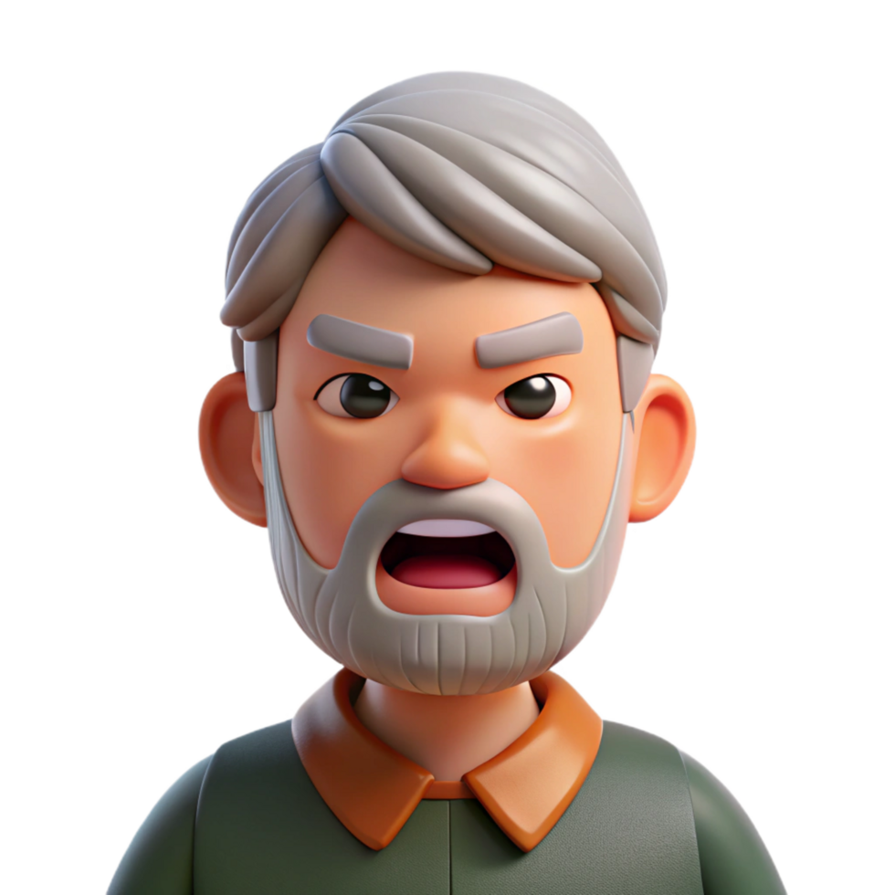 wonderful creative Angry senior man with a beard, authentic png
