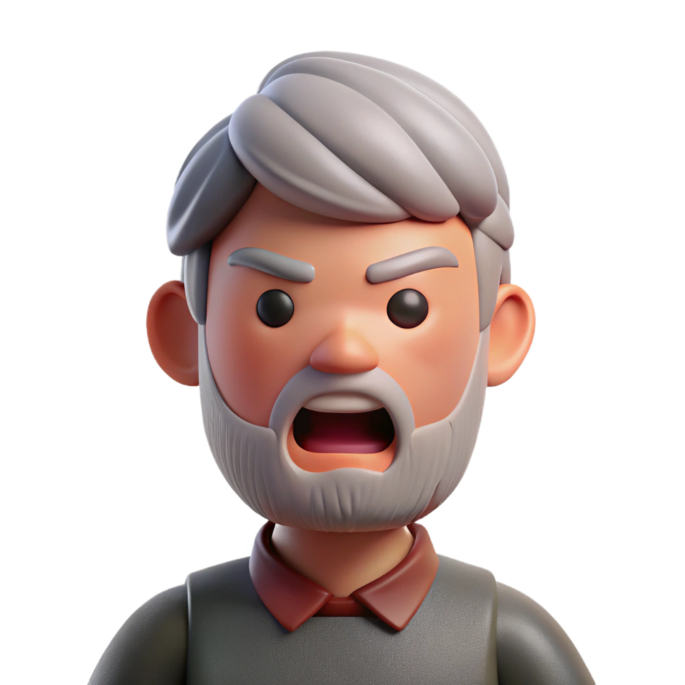 dramatic creative Angry senior man with a beard, authentic png