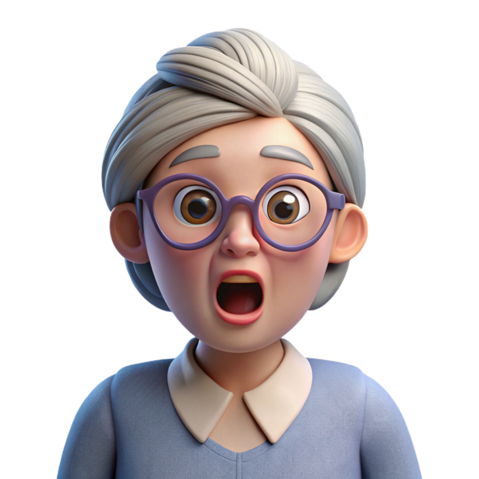 wonderful rustic Surprised senior woman with glasses, genuine png