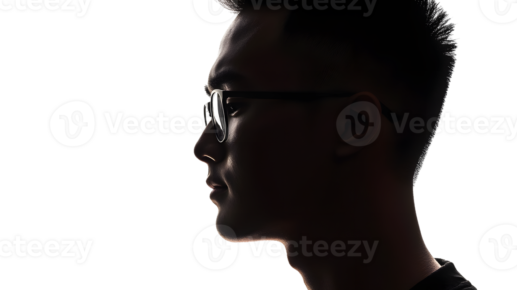 Silhouette Profile of a Person Wearing Glasses Against a Dark Background Ideal for Minimalist png