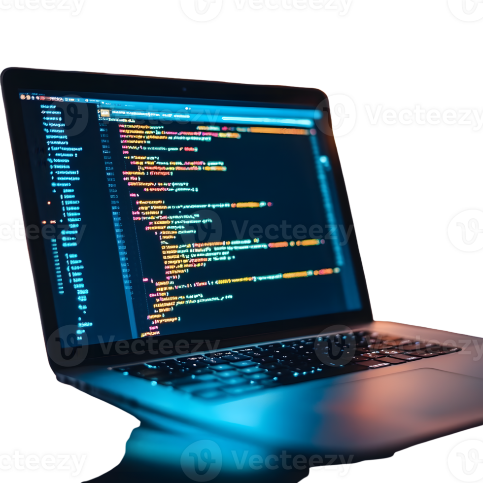 Programming Code on Laptop Screen A Developers Workspace Illuminated by Syntax Highlighting png