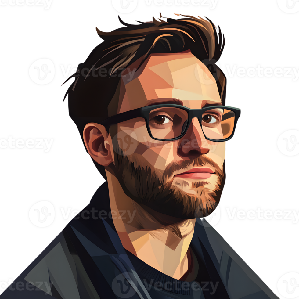 Stylish Man with Glasses and Beard in Geometric Art Style png