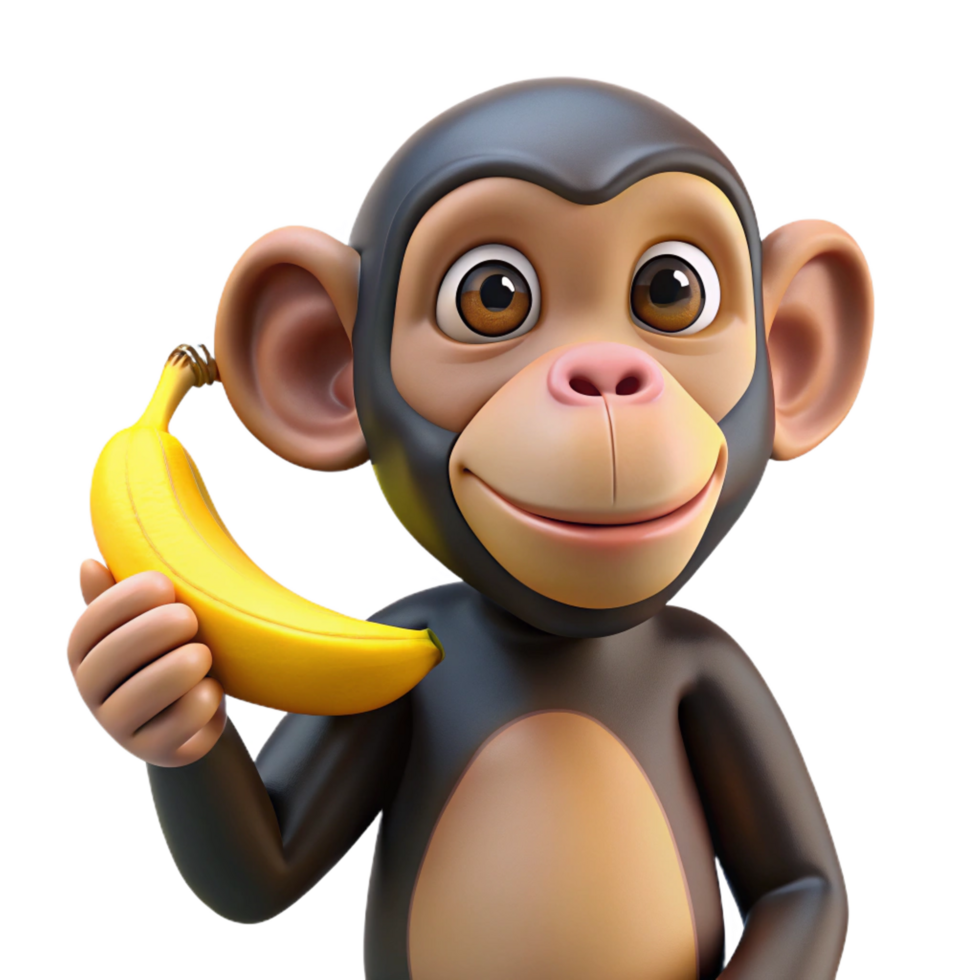 elegant modern A playful chimpanzee, holding a banana 4K png