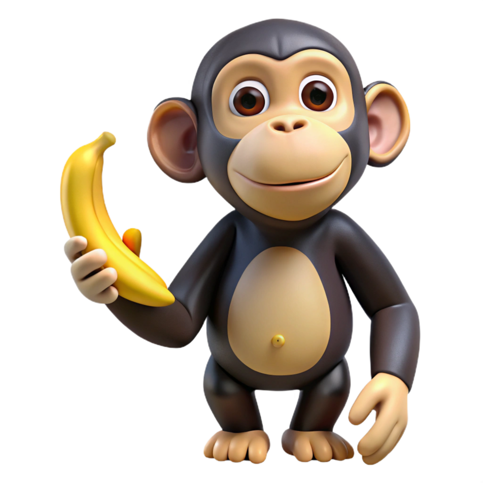 dramatic modern A playful chimpanzee, holding a banana genuine png