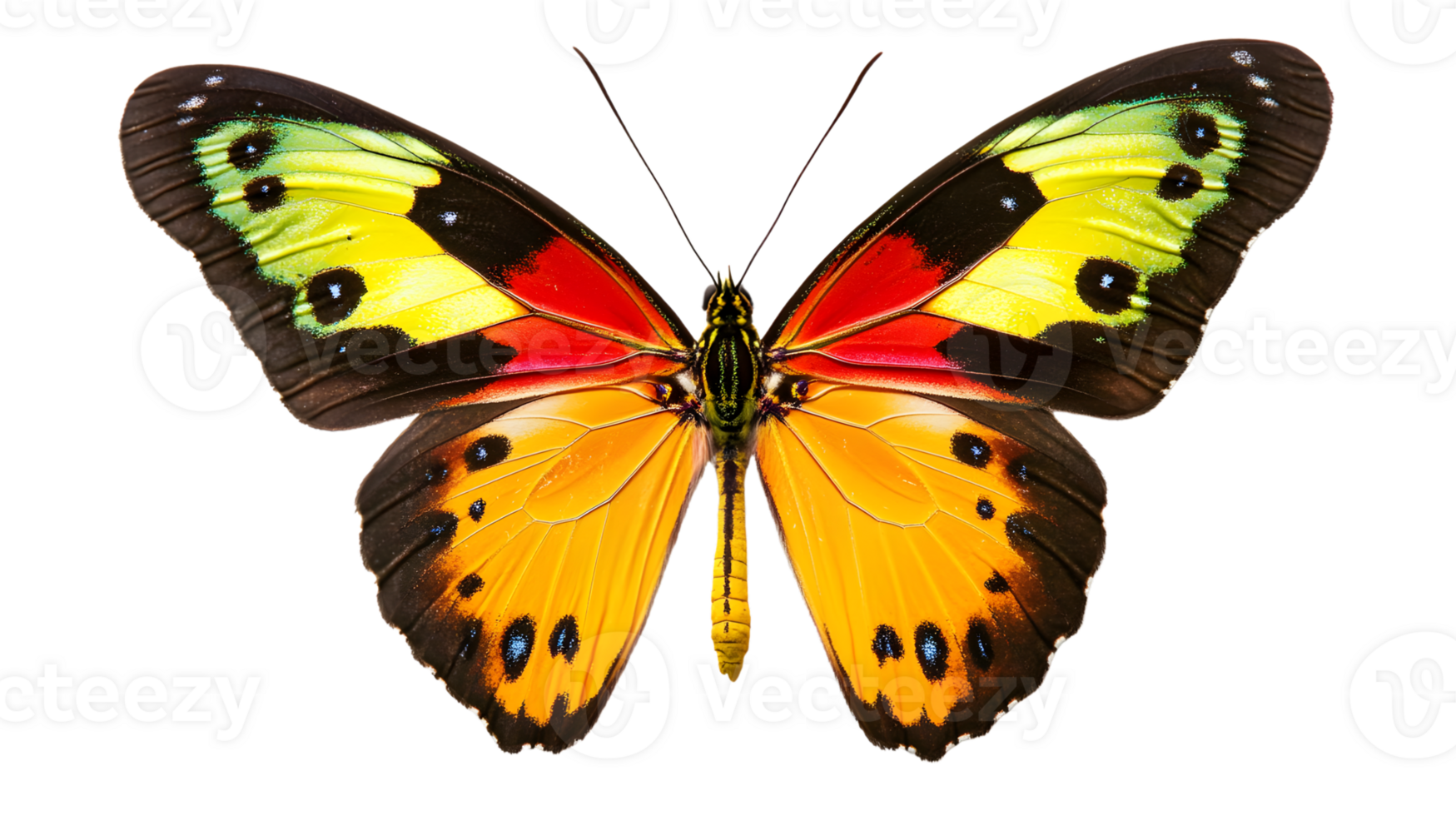 Vibrant Butterfly with Colorful Wings Spread Against a Dark Background png