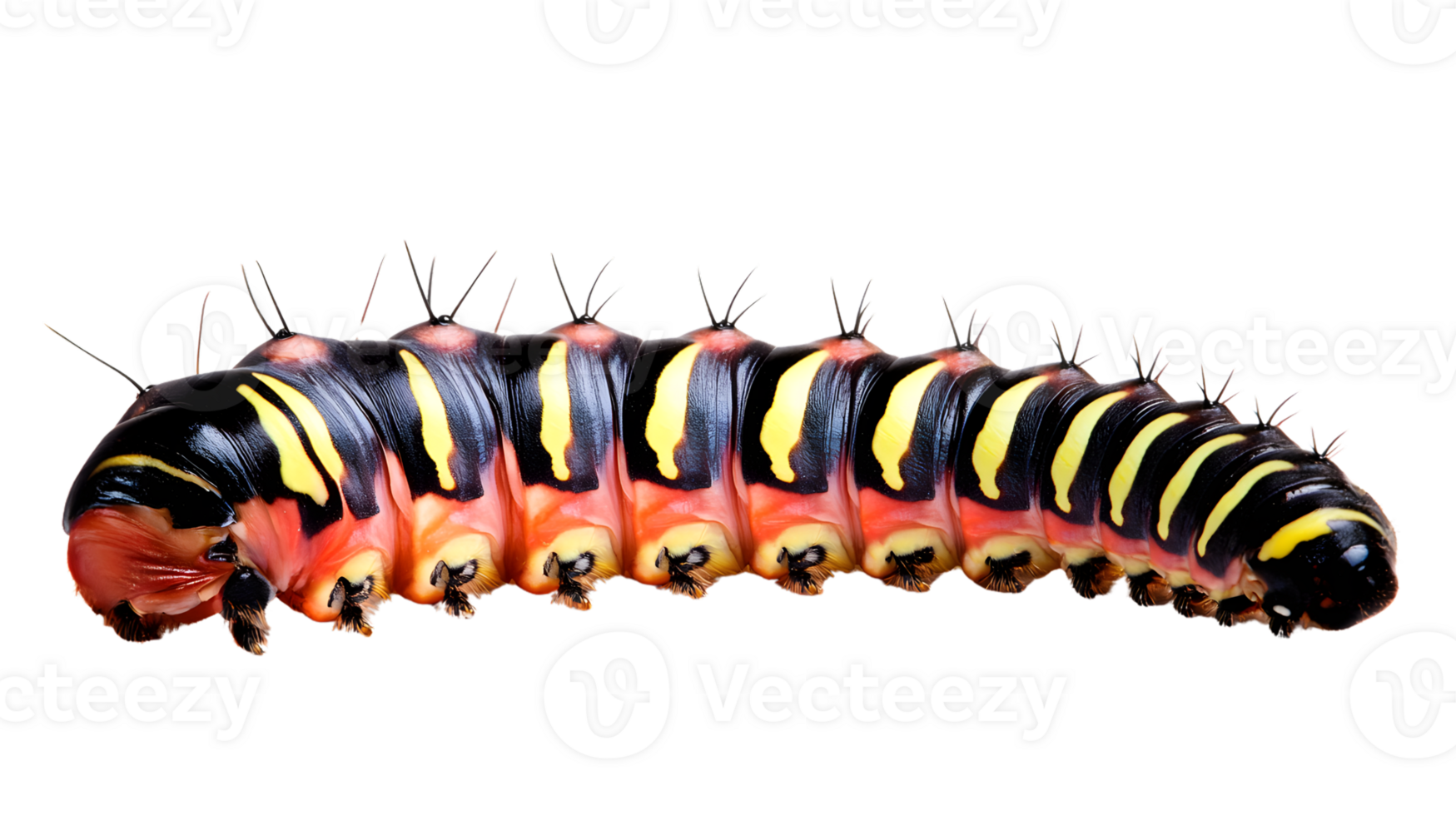 Vibrant Caterpillar with Striking Colors and Patterns on a Black Background png