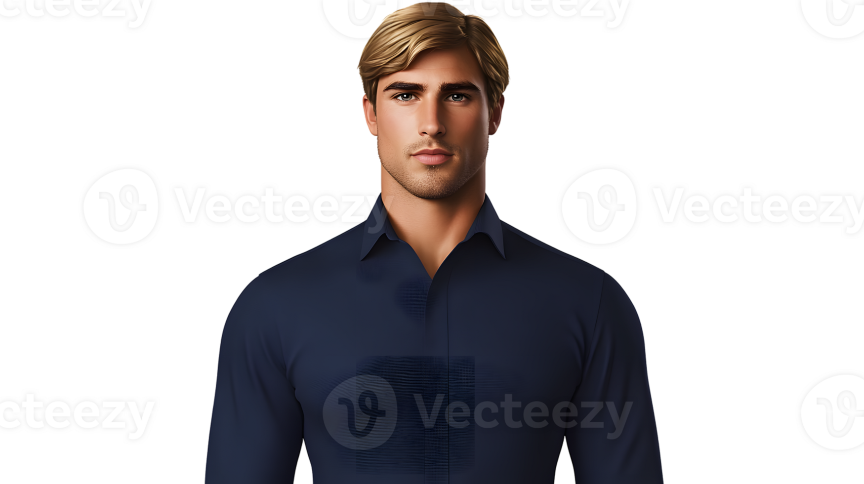 A man in a formal dark blue shirt exuding professionalism and confidence for business or corpo png