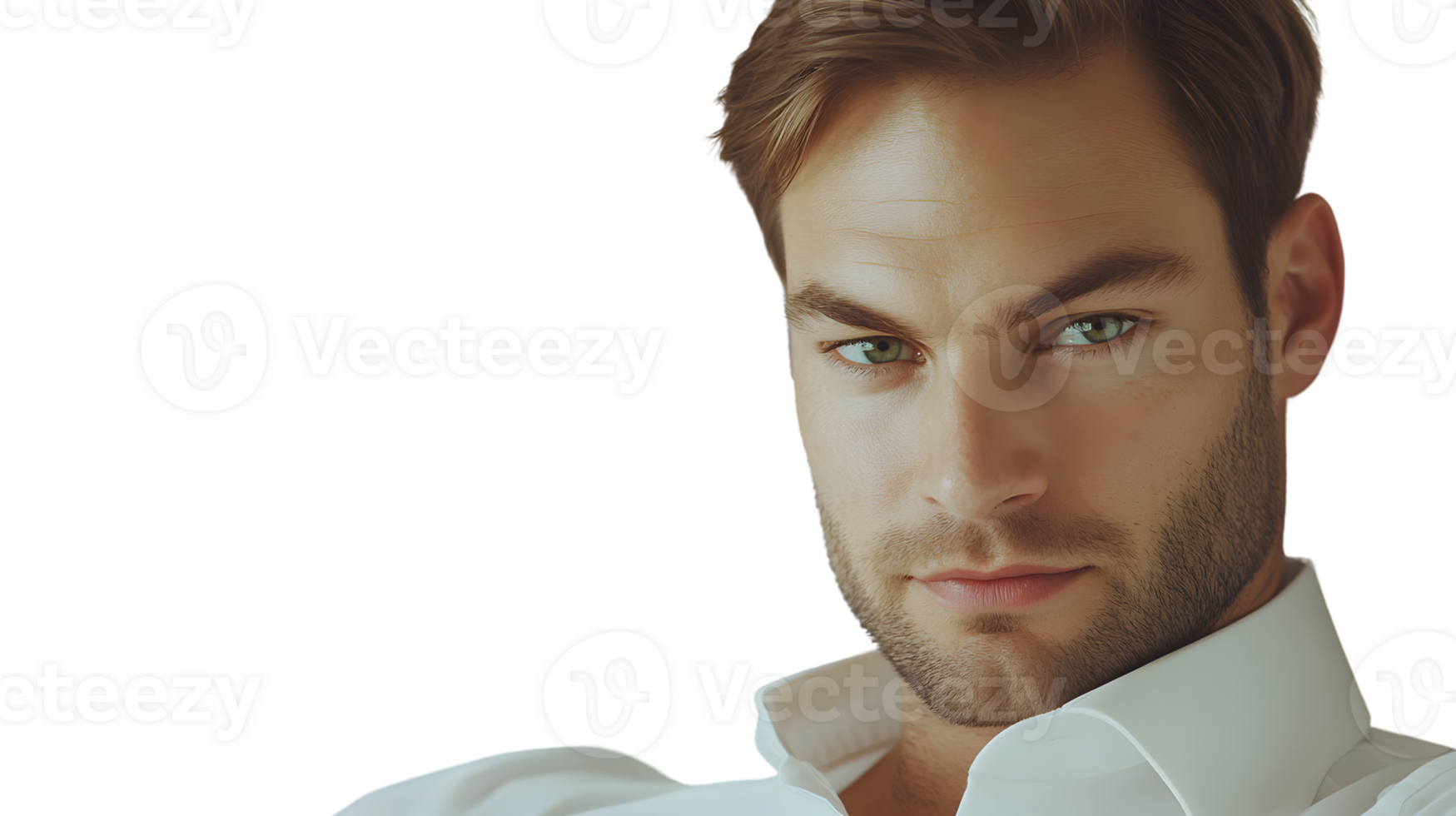 A man in a white shirt with a confident expression ideal for business and professional profile png