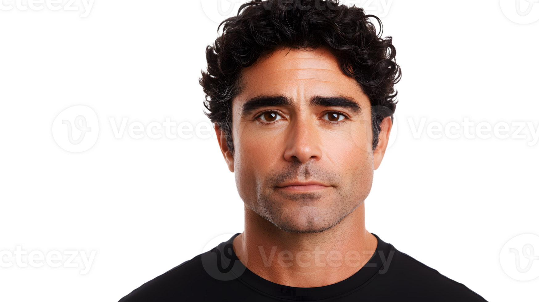 A man with curly hair and a neutral expression ideal for business health or lifestyle concep png