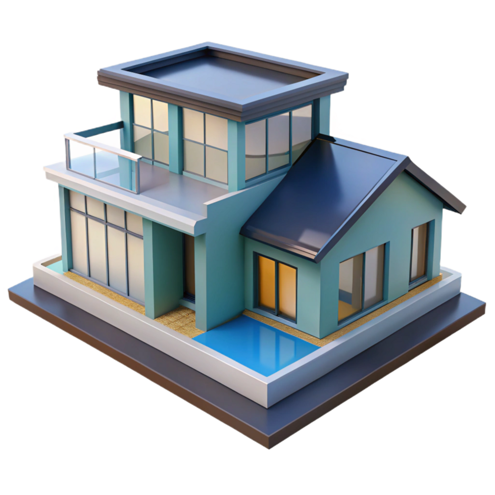 beautiful contemporary 3D rendering of a modern house, original png