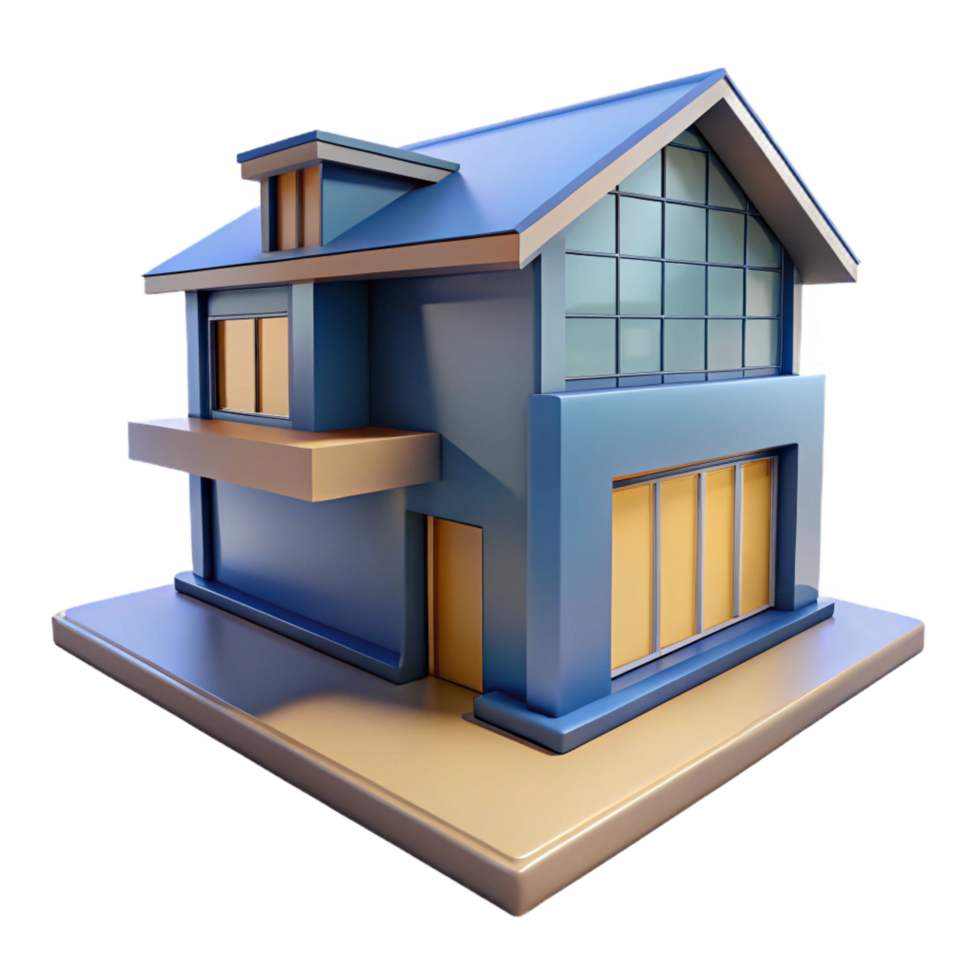 stunning vintage 3D rendering of a modern house, professional png
