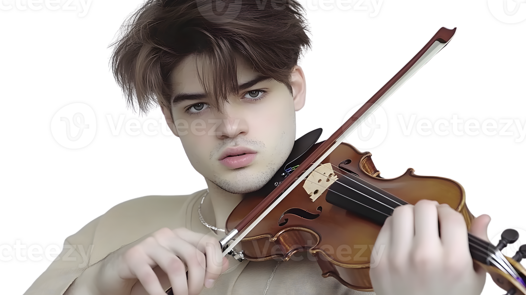A young musician passionately playing the violin capturing the essence of classical music and png