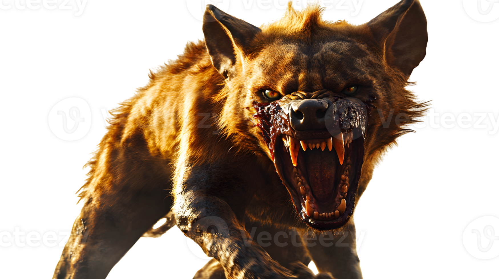 Aggressive wild canine snarling intense closeup png