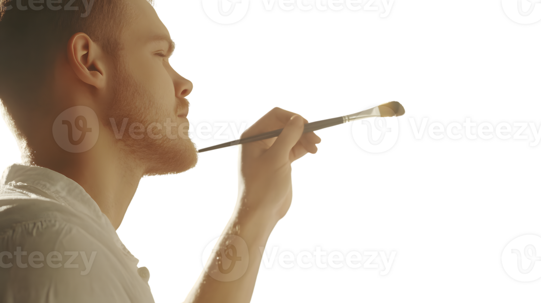 Artist in Deep Thought with Paintbrush Creative Inspiration Side Profile Portrait Artistic P png