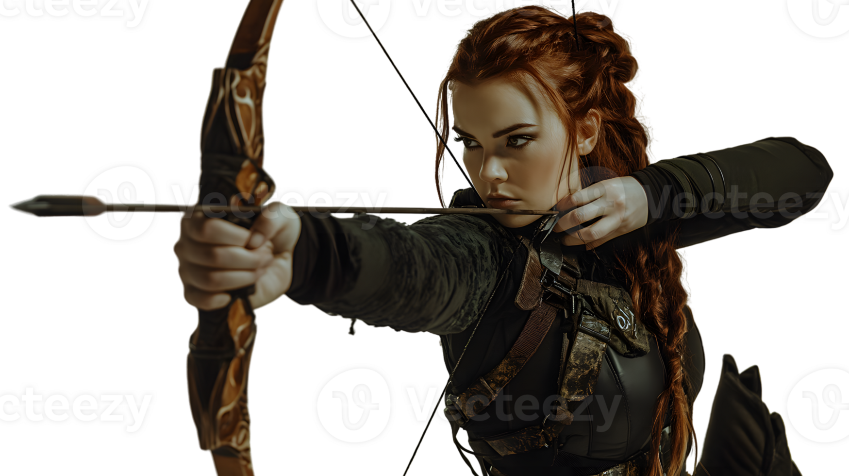 Archery in Action A Focused Archer with a Compound Bow Ready to Release an Arrow png