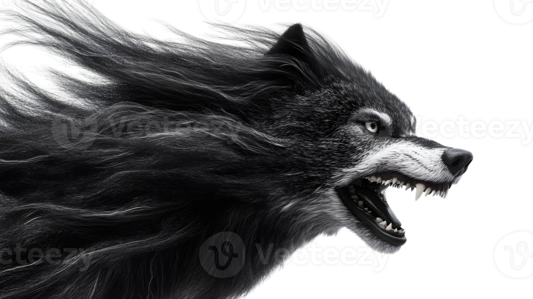 Aggressive Wolf Profile Digital Art Black and White Fantasy Animal Canine Wild Predator png
