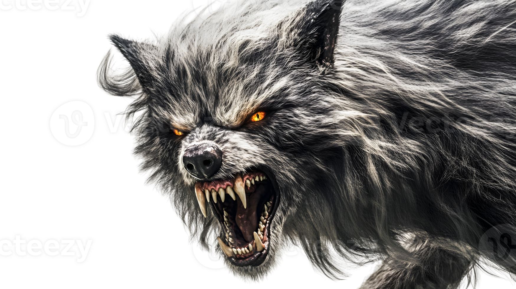 Aggressive Werewolf Close Up Fantasy Creature Glowing Eyes Sharp Teeth png