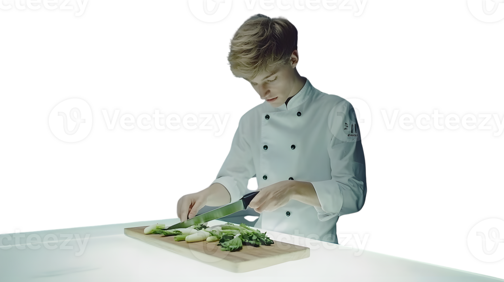 Chef in Action Cutting Fresh Vegetables on a Cutting Board for Culinary Preparation png