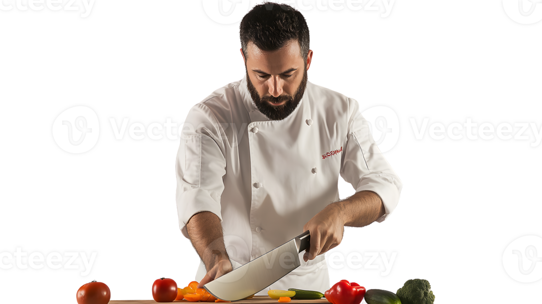 Chef in Action Cutting Fresh Vegetables with Precision and Skill for Culinary Excellence png