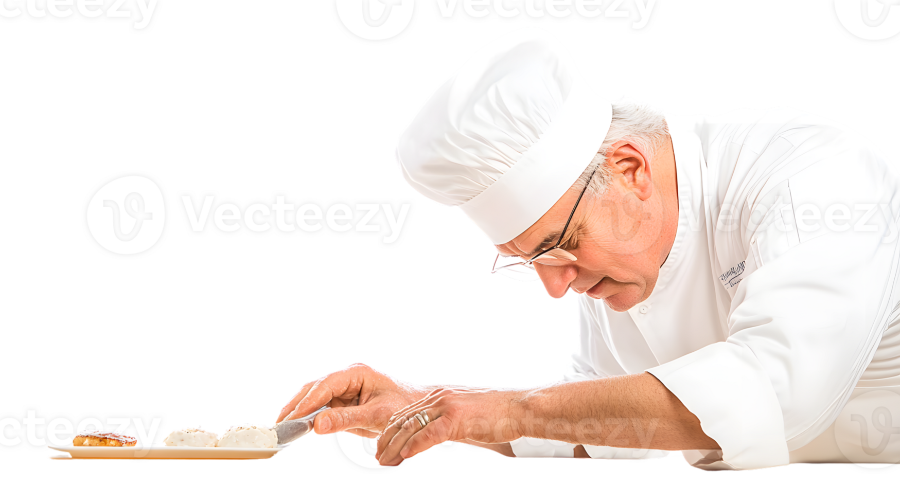 Chef in Action Expertly Plating Dessert with Precision and Care Culinary Artistry Profession png