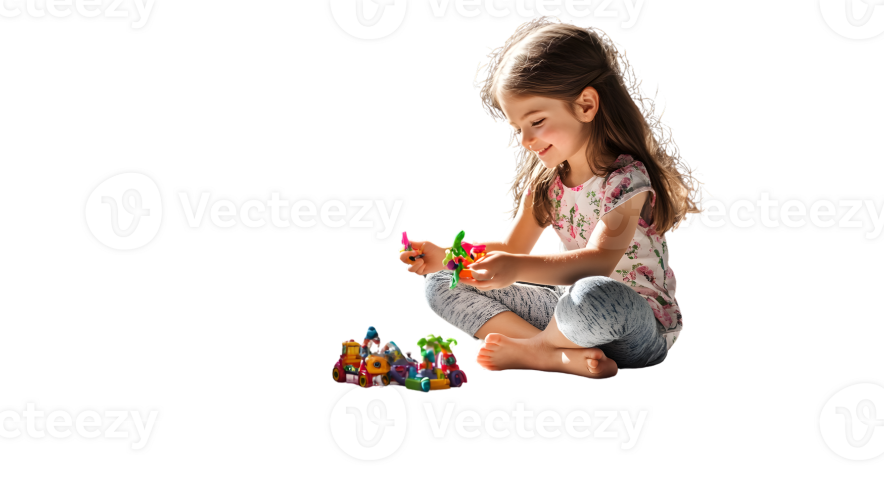 Child Playing with Colorful Toys on a Black Background png