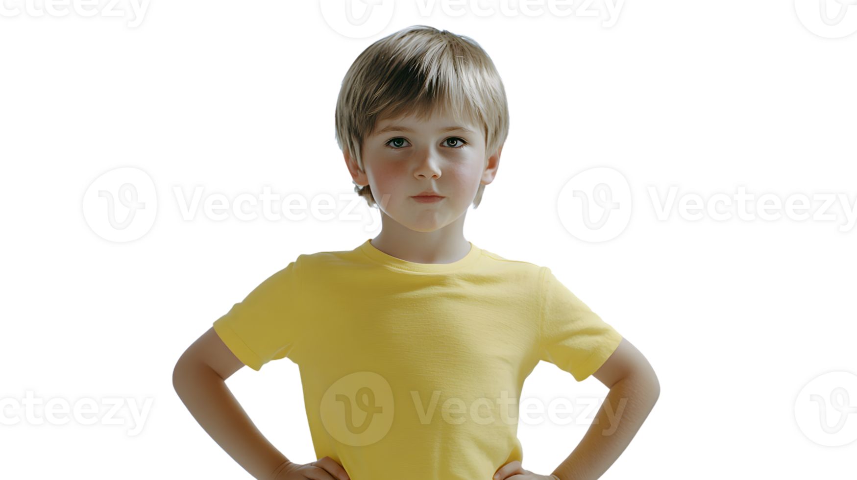 Child in Yellow TShirt Standing Confidently with Hands on Hips Isolated on Black Background f png