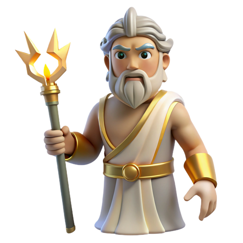 stunning artistic Zeus, king of the gods, holding a lightning bolt, high resolution png