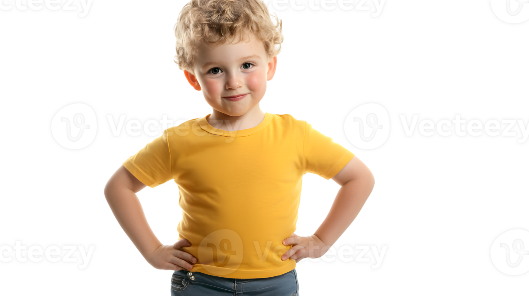 Child in Yellow TShirt Standing Confidently with Hands on Hips Isolated on Transparant Background png