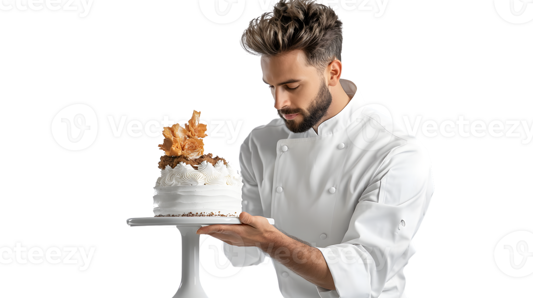 Chef Presenting an Elegant Dessert A Culinary Masterpiece with Whipped Cream and Artistic Garn png