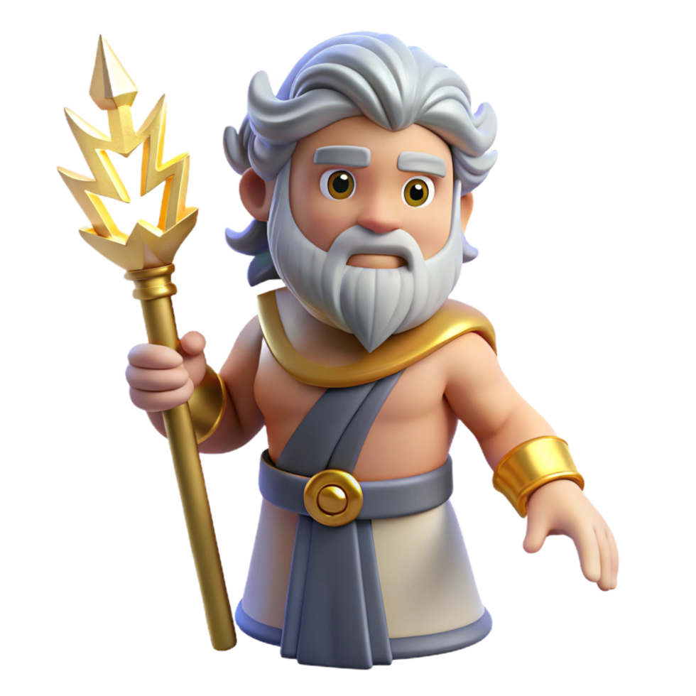 wonderful minimalist Zeus, king of the gods, holding a lightning bolt, professional png
