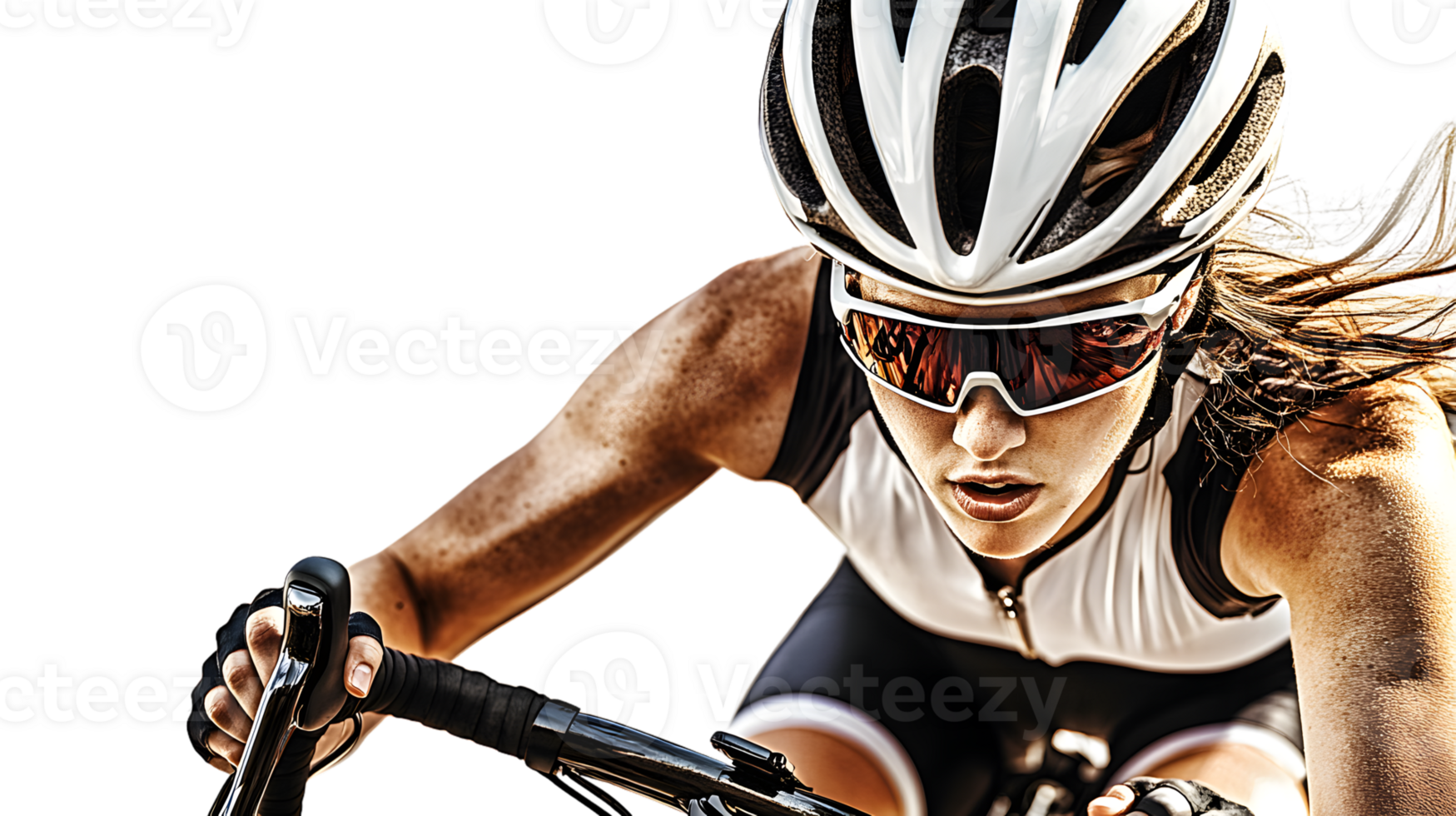 Closeup of a cyclist intensely racing in a competition png